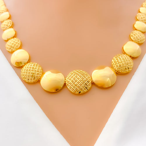 Radiant Round Mesh 22K Gold Necklace Set