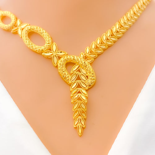 Graceful Asymmetrical 22K Gold Necklace Set 