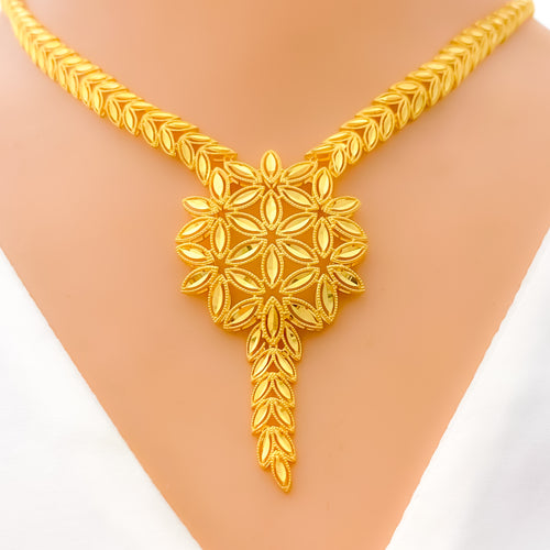 Sparkling Floral Cluster 22K Gold Necklace Set 