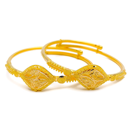 Reflective Netted Floral 22k Gold Baby Bangles