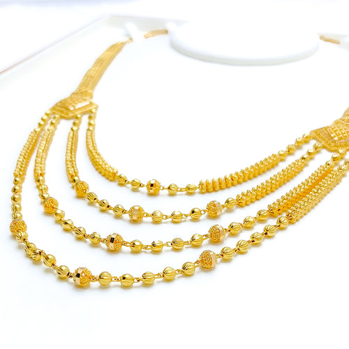 Magnificent Four Layered 22k Gold Long Necklace Set 