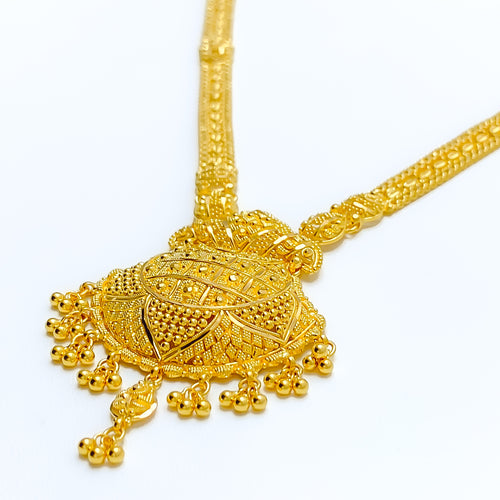 Palatial Beaded Flower 22k Gold Long Necklace Set 
