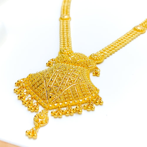 Dapper Dangling Tasseled 22k Gold Long Necklace Set 