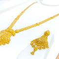 Dapper Dangling Tasseled 22k Gold Long Necklace Set 