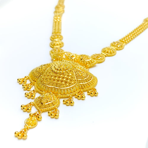Extravagant Netted Dome Flower 22k Gold Long Necklace Set 