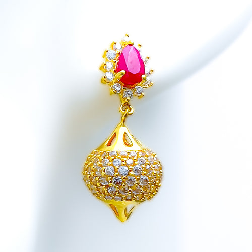 Dazzling Sphere Drop 22k Gold Hanging Earrings 