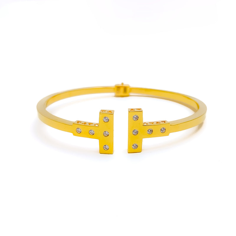 Glam Eclectic 21k Gold CZ Open Bangle Bracelet 