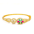 Unique Asymmetrical Floral 22k Gold CZ Bangle Bracelet