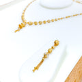 Delicate Two-Tone Checkered 22k Gold Necklace Set 