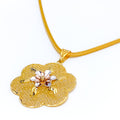 Vibrant Triple Layered Floral 22K Gold Pendant 