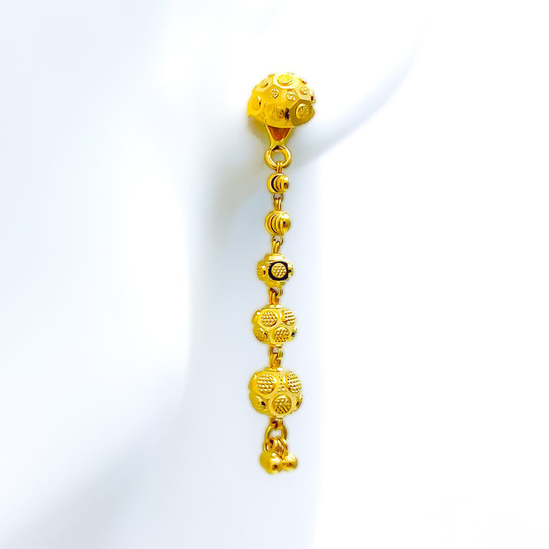 Two Tone Earrings (22K Gold) - ErFc19396 - 22k gold long earrings are  designed with beaded gold balls with fine two tone rhodium finish. Ear