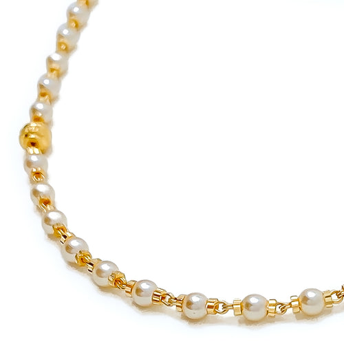 Shiny Stunning 22k Gold Pearl Necklace - 16"