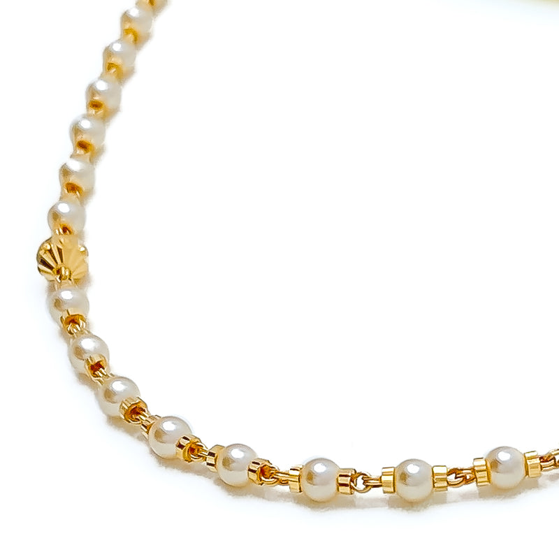 Attractive Delicate 22k Gold Pearl Necklace - 16"