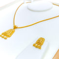 Elegant Tapering 22k Gold Floral Pendant Set