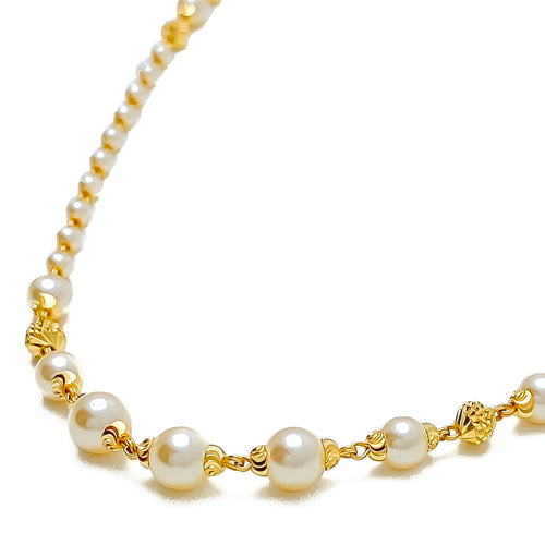 Delightful Graduating 22k Gold Pearl Necklace - 26"