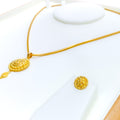 Radiant Floral Round 22k Gold Pendant Set 