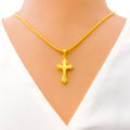 Dainty Delicate 22k Gold Cross Pendant 