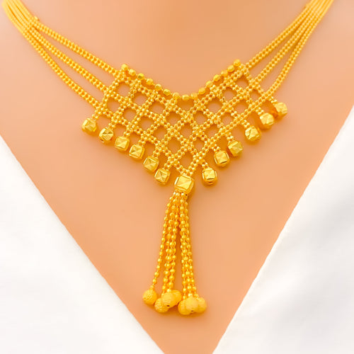 Vibrant Mesh Tasseled 22K Gold Necklace Set