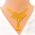 Vibrant Mesh Tasseled 22K Gold Necklace Set