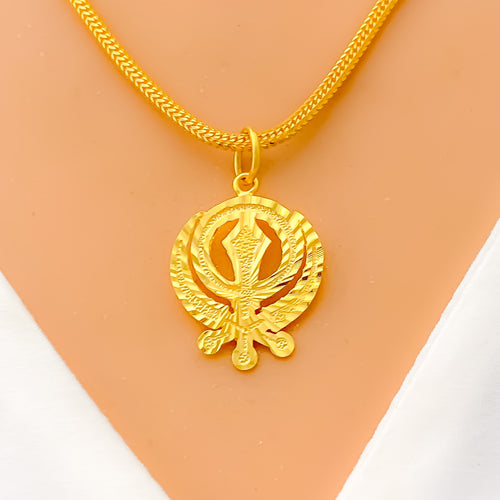 Sleek Shiny 22k Gold Khanda Pendant 