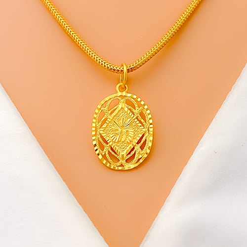 Decorative Textured Oval 22k Gold OM Pendant