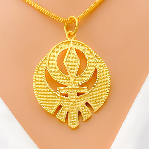 Extravagant Textured 22k Gold Khanda Pendant 