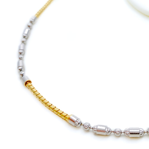 Fancy Alternating Beaded 18K Gold Chain 