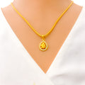 Radiant Ganesh 22k Gold CZ Drop Pendant 