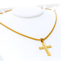 Bright Faceted Square 22k Gold Cross Pendant 