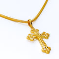 Fancy Flower Accented 22k Gold Cross Pendant 