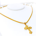 Fancy Flower Accented 22k Gold Cross Pendant 