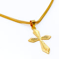 Evergreen Chevron Accented 22k Gold Cross Pendant 