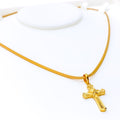 Edgy Sculptural 22k Gold Dainty Cross Pendant 