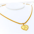 Embellished Leaf Accented 22k Gold Heart Allah Pendant 