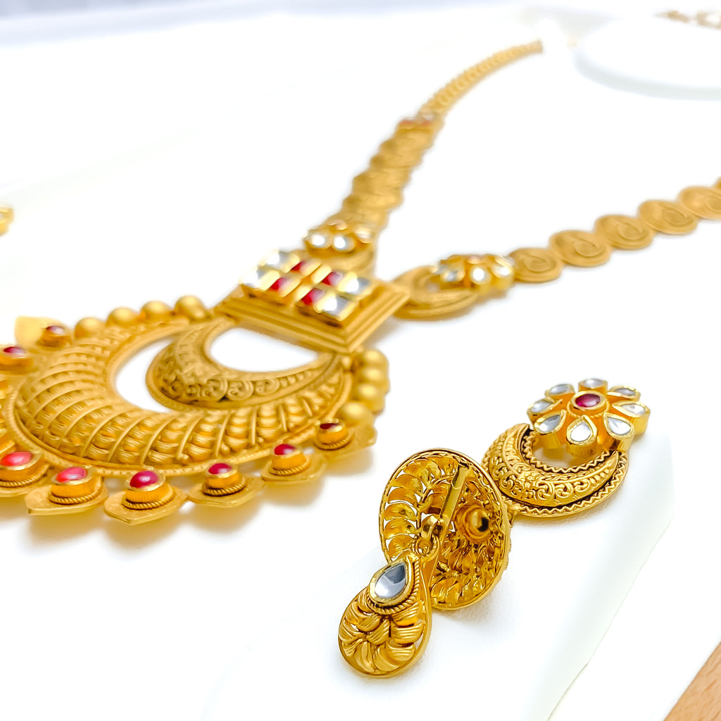 Unique Gold Set Embellished Unique Floral 22k Gold Long Antique Set – Andaaz Jewelers