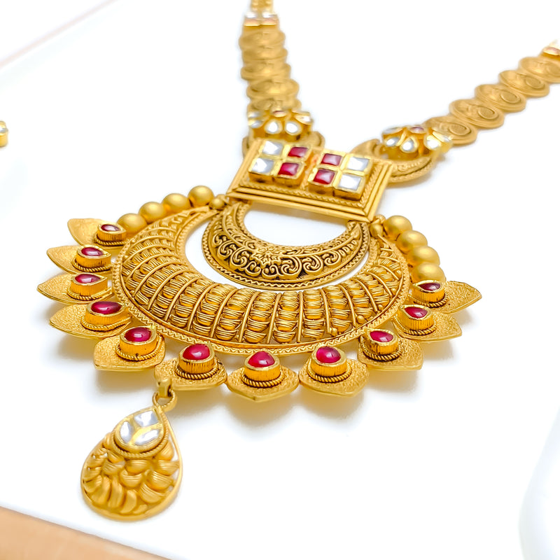 Embellished Unique Floral 22k Gold Long Antique Set 