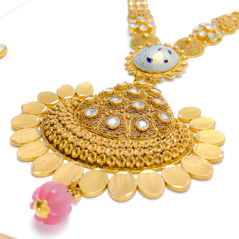 Traditional Alluring Flower Accented 22k Gold Long Antique Set 
