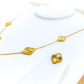 Gorgeous Graceful 21k Gold Clover Necklace Set 