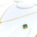 Modern Dangling 21k Gold Malachite Clover Necklace Set 