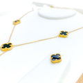 Trendy Black Onyx 21k Gold Clover Necklace Set 