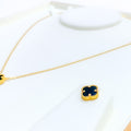 Dainty Delicate Black Onyx 21k Gold Clover Necklace Set 