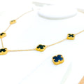 Magnificent Black Onyx 21k Gold Clover Necklace Set 