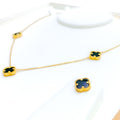 Mesmerizing Black Onyx 21k Gold Clover Necklace Set 