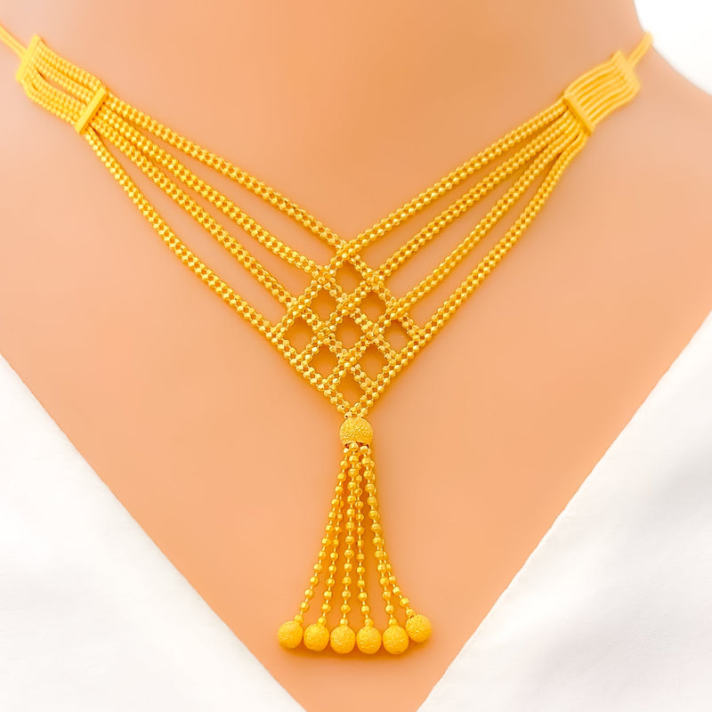 Dressy Chequered Chain 22K Gold Necklace Set 