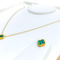 Eclectic Iconic Malachite 21k Gold Clover Necklace Set 