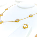 Stylish Sparkling 21k Gold Clover Necklace Set 