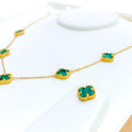 Festive Multi Flower 21k Gold Clover Necklace Set 