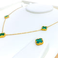 Exclusive Everyday 21k Gold Malachite Clover Necklace Set 