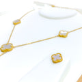 Glistening Upscale 21k Gold Clover Necklace Set 