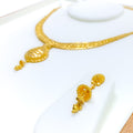 Decorative Floral Drop 22k Gold Necklace Set